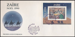 FDC (BL68) - Noël / Kerstmis / Weihnachten / Christmas - 1990 - ZAÏRE - 1990-1996