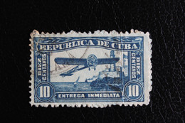 1927 CUBA  Y&T CU E5  AVIATION/LIVRAISON SPECIALE  10 C BLEU OBLITERE (PLI) B/TB.. - Oblitérés