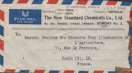 India Air Mail THE NEW STANDARD CHEMICALS Co., Ltd BOMBAY 1949 Cover Brief PARIS France (2 Scans) - Covers & Documents