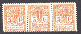 España 1932. Barcelona Variedad Ed 10na Sin Letra En Tira De Tres. MNH. **. - Barcelona
