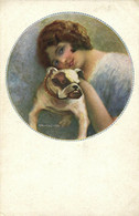 PC CPA C. MONESTIER ARTIST SIGNED LADY WITH HER DOG Vintage Postcard (b26604) - Monestier, C.