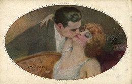 PC CPA C. MONESTIER ARTIST SIGNED ROMANTIC COUPLE KISS   (b26603) - Monestier, C.