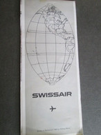 SWISSAIR, WORLD MAP WITH FLIGHT DESTINATIONS, 1966, AND MAP SWITZERLAND WITH PHOTOS, 109 X 48,5 Cm - Welt