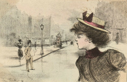 PC CPA ARTIST SIGNED HENRI BOUTET LADY & STREET SCENE Vintage Postcard (b25549) - Boutet