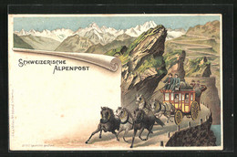 Lithographie Postkutsche Der Schweizerischen Alpenpost Auf Einer Passstrasse - Risch-Rotkreuz