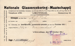 1 OCT 1922  Kwitantie Van Nationale Glasverzekering-Maatschappij 's Gravenhage Met Zegel - Fiscale Zegels