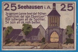 GERMANY Seehausen I. Altmark Stadt 25 PFENNIG 05/02/1921  Ref. # 1215.1 NOTGELD - [11] Local Banknote Issues