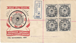 AAT 1954 Mawson Australian Antarctic Expeditions 1v Bl Of 4 Cover  Registered Letter (52151) - FDC