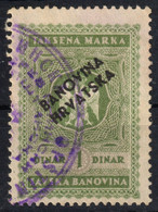 Yugoslavia Croatia - Savska / Hrvatska Banovina Red Overprint - 1940 Revenue, Tax Stamp - 1 Din - Used - Officials