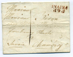 P6P PRIVAS  21x8.5 Rouge  / Dept De L'Ardèche / Pour Chambéry Savoie - 1801-1848: Vorläufer XIX