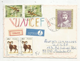 Entier Postal , Lettre , Pologne , Poland ,Polska , SIERADZ 1 , A K , Express , Lotnicza Par Avion + 7 Timbres ,1989 - Postwaardestukken