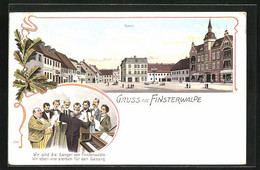 Lithographie Finsterwalde, Blick Auf Den Markt, Männergesangsgruppe - Finsterwalde