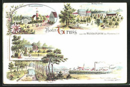 Lithographie Fürstenwalde / Spree, Gasthaus Waldschänke, Bergschlösschen - Fürstenwalde