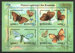 RM103 2002 ROMANIA FAUNA INSECTS & BUTTERFLIES MICHEL 16 EURO BL322 MNH - Schmetterlinge