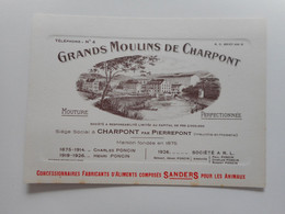 54 GRANDS MOULINS DE CHARPONT (par PIERREPONT ) ANCIENNE CARTE PUB COMMERCIALE GRAVURE, MOUTURE, MEURTHE ET MOSELLE - Altri Comuni