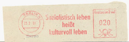 GERMANY. METER SLOGAN. LIVING SOCIALIST MEANS LIVING CULTURALLY. BERLIN. 1961 - Franking Machines (EMA)