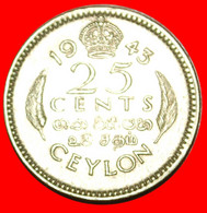 · SCARS OF WAR: CEYLON ★ 25 CENT 1943! GEORGE VI (1937-1952)! LOW START ★ NO RESERVE! - Sri Lanka