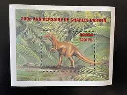 Guinée Guinea 2009 Mi. Bl. 1729 Surchargé Overprint Dinosaures Dinosaurier Dinosaurs 200e Anniversaire De Charles Darwin - Preistorici