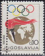 530.Yugoslavia 1969 Surcharge Olympic Week ERROR Double Perforation MNH - Imperforates, Proofs & Errors