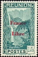 Réunion N° 228 ** Vue -> Bras Des Demoiselles -1f40 Bleu-vert, Surchargé France Libre - Nuevos