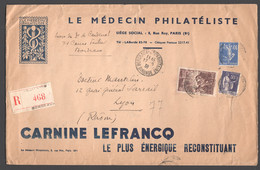 1938 Lettre Recommandée  Carnet De Circulation «Le Médecin Philatéliste» Tarif 2,80fr - Posttarife