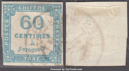 60c Taxe Carré Bleu Oblitéré (Y&T N° 9, Cote 150€) - 1859-1955 Gebraucht
