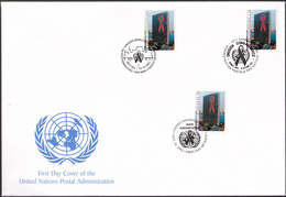 UNO NEW YORK - WIEN - GENF 2002 TRIO-FDC UN Aids Bewusstsein - Emisiones Comunes New York/Ginebra/Vienna