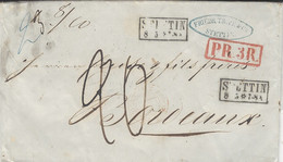 1855- Letter From STETTIN To Bordeaux - Rating 20 D.   + Red Framed P R.3 R. - ...-1860 Préphilatélie