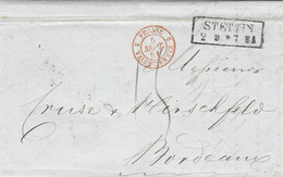 1851- Letter From STETTIN To Bordeaux - Rating 15 D.  Entrance PRUSSE 3 VALENCIENNES 3  - See Back - ...-1860 Préphilatélie