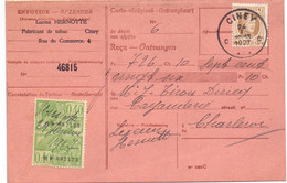 Ontvangkaart Carte Récépissé - Lucien Hernotte , Ciney à Charleroi - 1927 - Zonder Classificatie