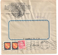 NANCY St Jean Lettre Griffe IMPRIMES 3F Gandon 30c Alsace Yv 716 756 Ob 28 2 1947 Papier Aff NON TAXE Dest Commercy - Storia Postale