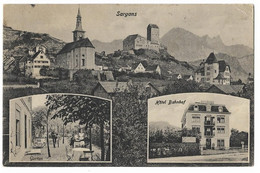 SARGANS: 3-Bild-AK Mit Hotel Bahnhof 1925 - Sargans