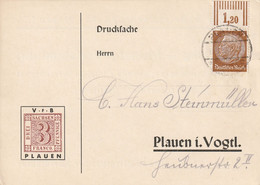 H 354) DR 1935 Mi# 482 EF, OR: Plauen, Einladung VFB Briefmarkenverein - Covers & Documents