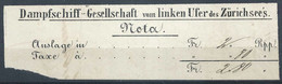 Nota  "Dampfschiff-Gesellschaft Vom Linken Ufer Des Zürichsee's"       Ca. 1850 - Europe