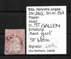 1854-1862 Helvetia (ungezähnt) →  Fingerhutstempel ST.GALLEN      ►SBK-24B4.V / Meist Weissrandig, Mit Attest Hermann◄ - Gebraucht