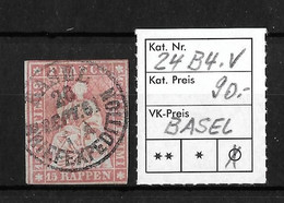 1854-1862 Helvetia (ungezähnt) →  Einkreis Rundstempel BASEL    ►SBK-24B4.V◄ - Gebraucht