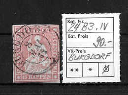 1854-1862 Helvetia (ungezähnt) →  Zweikreis Rundstempel BURGDORF     ►SBK-24B3.IV / Guter Schnitt◄ - Gebraucht