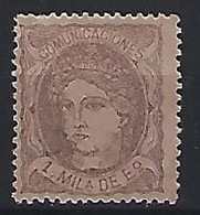 Spain 1870  Hispania  1 M. (*) MNG  Mi.98a - Unused Stamps