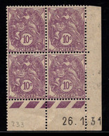 FRANCE N°233** TYPE BLANC COIN DATE DU 26/1/31 - 1930-1939