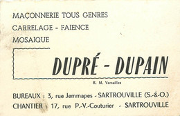 Cartes De Visite - Yvelines - Sartrouville - Dupé - Dupin - Maçonnerie Tous Genre - Carrelage - Faience - Mosaique -état - Visiting Cards