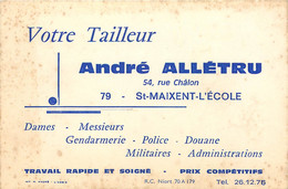 Cartes De Visite - Deux-Sèvres - St - Saint Maixent L'Ecole - Tailleur - André Allétru - état - Cartes De Visite