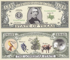 USA 1845 Dollar Novelty Banknote 'State Of Texas' - USA History Series - NEW - UNCIRCULATED & CRISP - Other - America