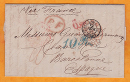 1852 - Lettre Pliée Avec Corespondance De 3 P En Français De London Vers Barcelona Catalunya Espagne Via France - Poststempel
