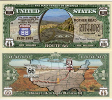 USA 1 Million US Dollar Novelty Banknote 'Route 66' - US Historical Sites Series - NEW - UNCIRCULATED & CRISP - Otros – América