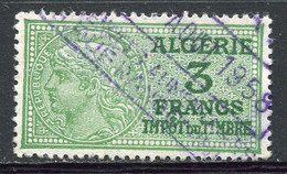 ALGERIE TIMBRE FISCAL OBLITERE  " ALGERIE  3 FRANCS IMPOT DU TIMBRE " - Used Stamps