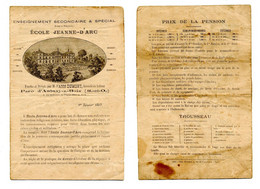 Livret De L'Ecole Jeanne D'Arc D'Aulnay Sous Bois (93) / Descriptif De L'école, Enseignement, Tarifs Pension, Etc / 1889 - Diplomas Y Calificaciones Escolares