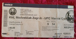 KHL MEDVEŠČAK- UPC VIENNA CAPITALS, EBEL LEAGUE, 2012. MATCH TICKET - Habillement, Souvenirs & Autres