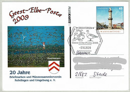 Deutschland 2009, Ganzsachen-Pluskarte Leuchttürme Warnemünde Geest-Elbe-Posta Drochtersen - Stade - Oche