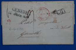 T17 SUISSE  BELLE LETTRE   ASSEZ RARE 1939 GENEVE FERNEY POUR GRENOBLE FRANCE + NOMBREUX CACHETS  +AFFRANCH. INTERESSANT - ...-1845 Precursores