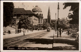 ! Alte Ansichtskarte Posen, Paulikirche, Straßenbahn, Tram - Posen